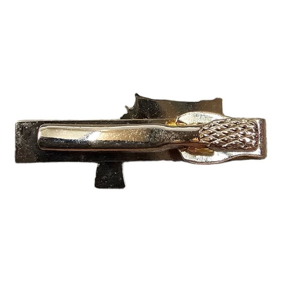 Vintage Colt Revolver MK III Mark Tie Clasp 1.75" Clip Gold Tone - Picture 2 of 7